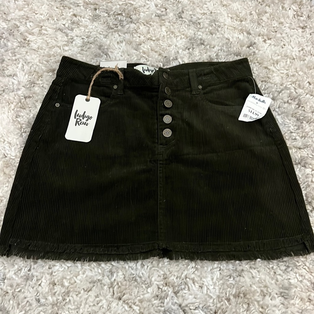nWT indigo Rein Olive courdoroy skirt with raw hem